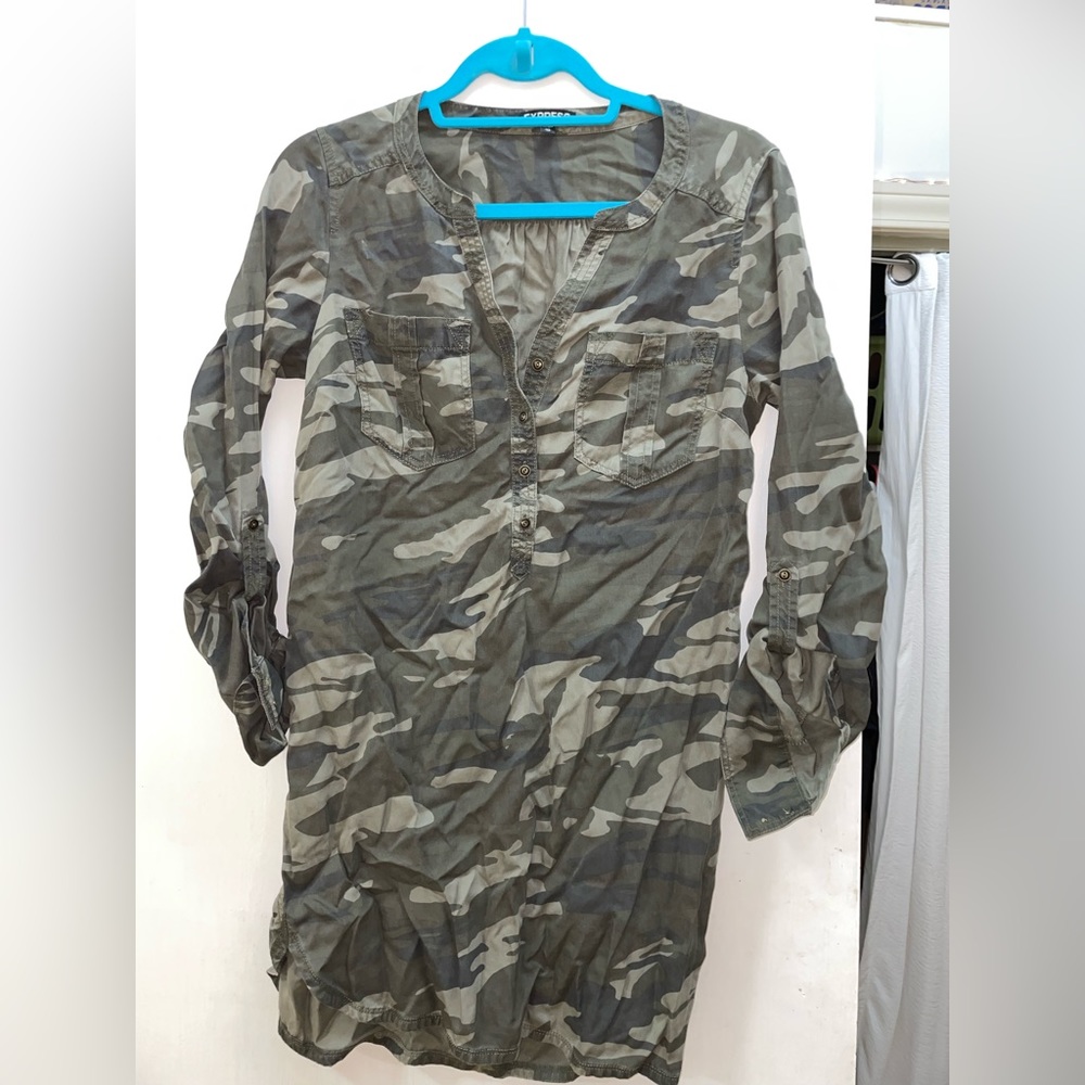 Camo print shirt dress